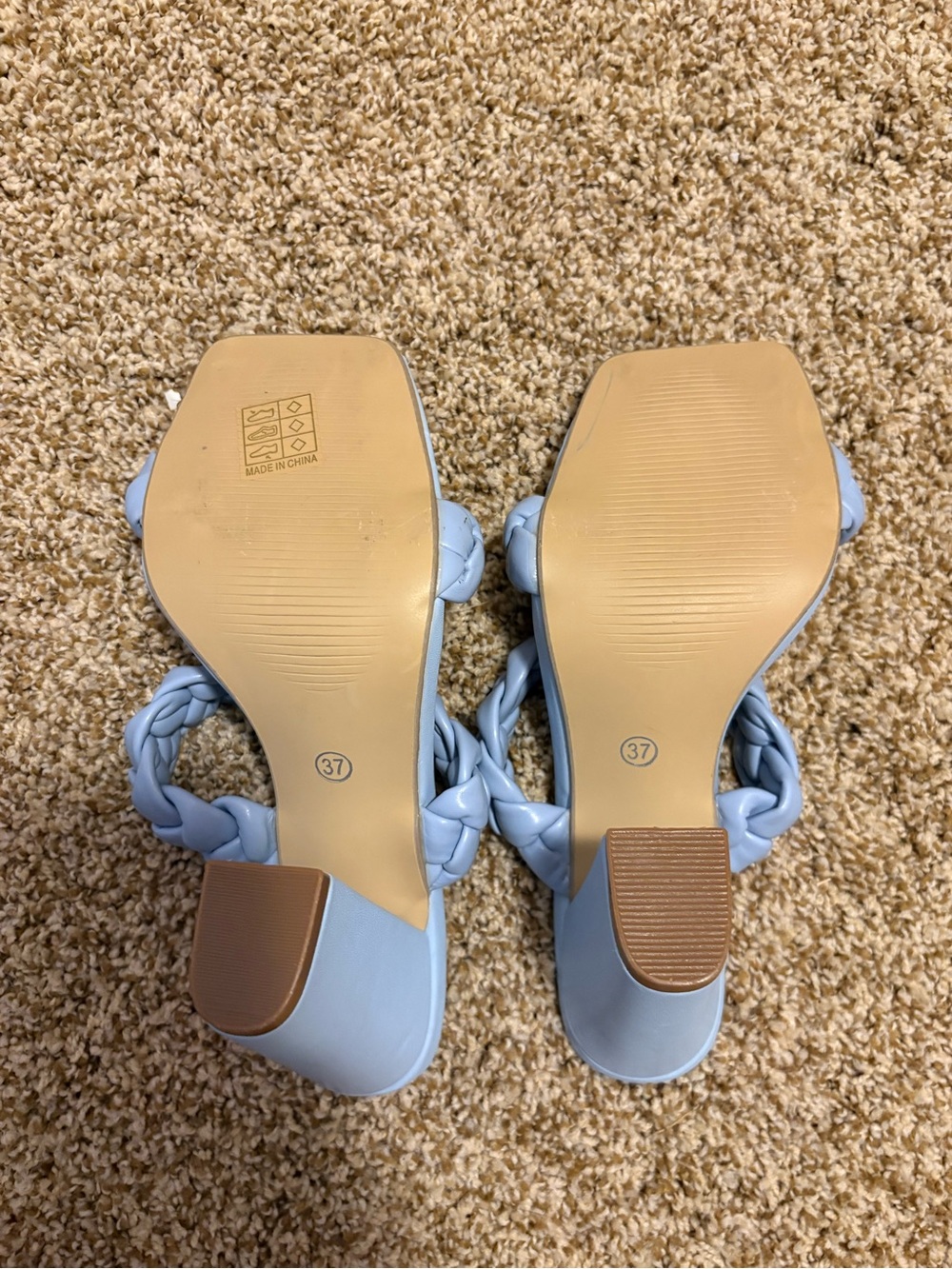 Braided Strap Block Heel Mules Light Blue Size 37 Open Toe Sandals - Picture 7 of 8